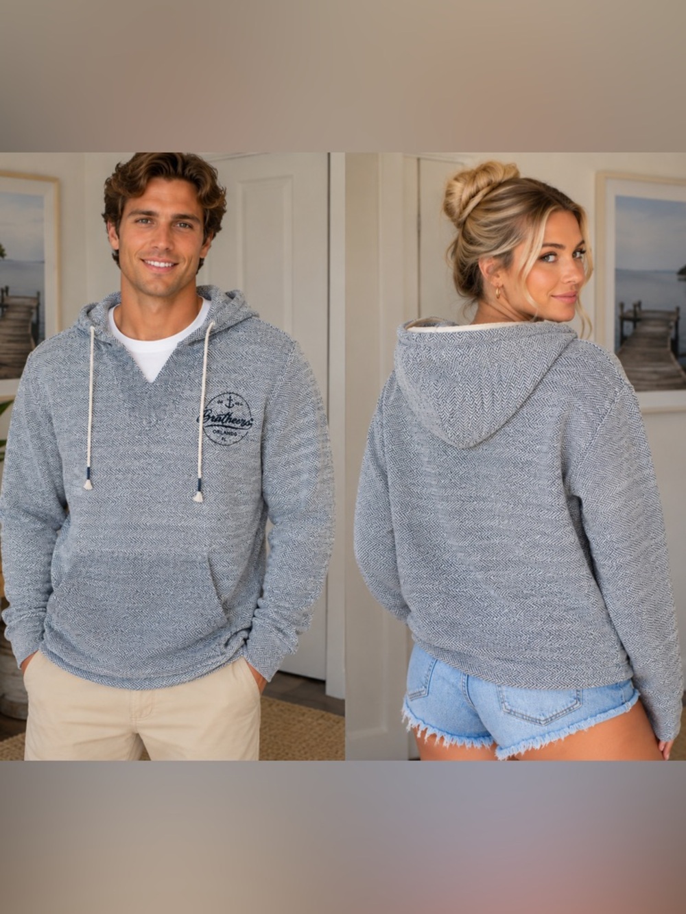 Vineyard Crew XL Coastal Nautical Blue Gray Pullover Hoodie/UNISEX